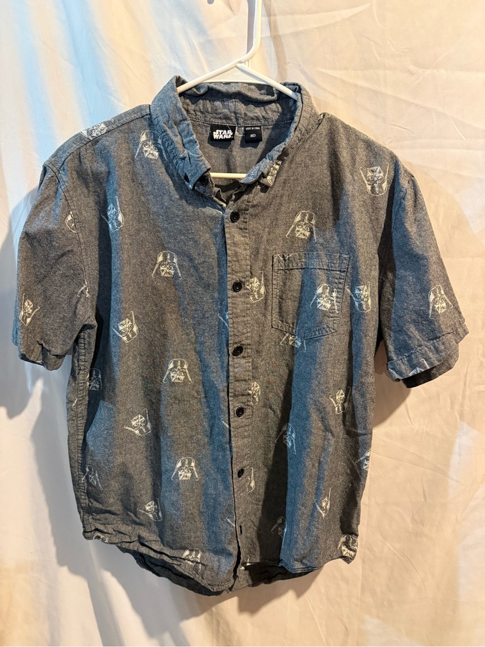 Star Wars Gray Short Sleeve Button-Down Shirt with Darth Vader Print